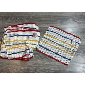 NEW (12) Vintage 1950s Retro Red Green Blue Stripe WAFFLE WEAVE Mesh Dish Cloths